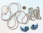 Vintage Trifari Monet Silver Tone Necklaces & Blue Aurora Rhinestone Clip Earrings 87.4g image number 8