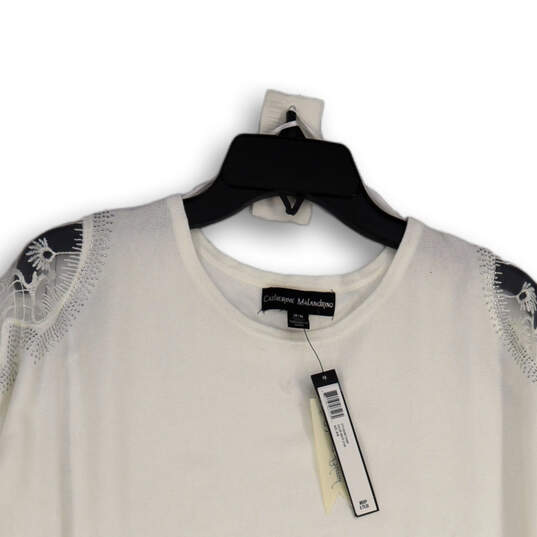 NWT Womens White Lace Long Sleeve Crew Neck Pullover Sweater Size M image number 3