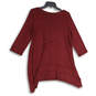 Womens Maroon 3/4 Sleeve Round Neck Asymmetrical Hem Tunic Blouse Top Size M image number 2