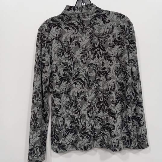 Womens Gray Black Leaf Print Long Sleeve Turtleneck T Shirt Size Medium image number 2