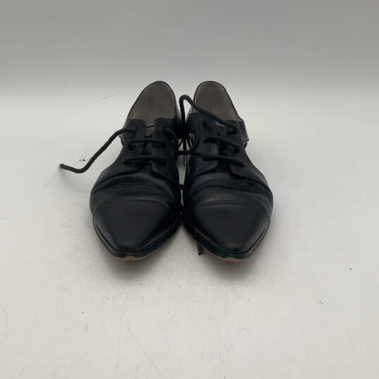 Womens Black Leather Pointed Toe Lace Up Cutout Oxford Shoes Size 7 image number 4