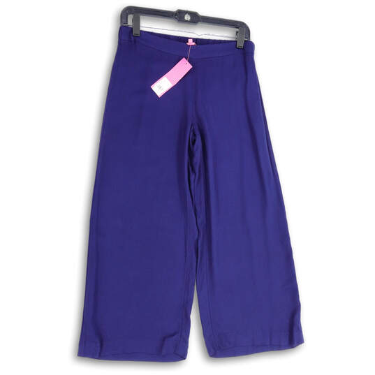 NWT Womens Navy Blue Flat Front Pull-On Wide Leg Ankle Pants Size 4 image number 1