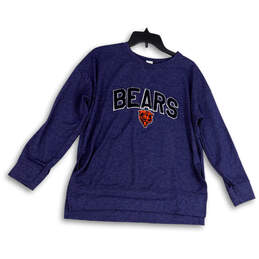 Womens Blue Bears Pleated Long Sleeve Crew Neck Pullover Sweatshirt Size L