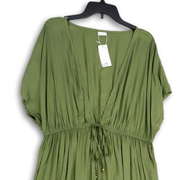 NWT Womens Green Pleated Sleeveless V-Neck Drawstring Maxi Dress Size 14