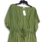 NWT Womens Green Pleated Sleeveless V-Neck Drawstring Maxi Dress Size 14 image number 1