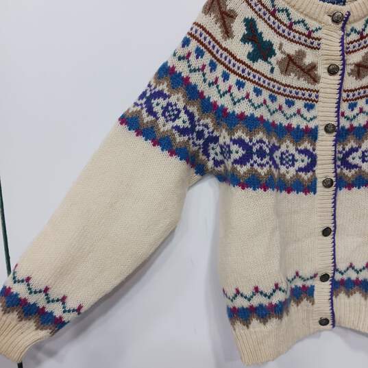 Woolrich Women's #9660 Cream Multicolor Fair Isle 100% Wool Cardigan Size M image number 4