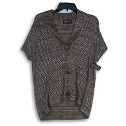 NWT Jones New York Womens Brown Cap Sleeve Button Front Cardigan Sweater Size XL