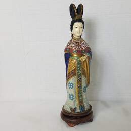 Figurine Asian-Cloisonne Woman-Enamel Figurine with Wood Base