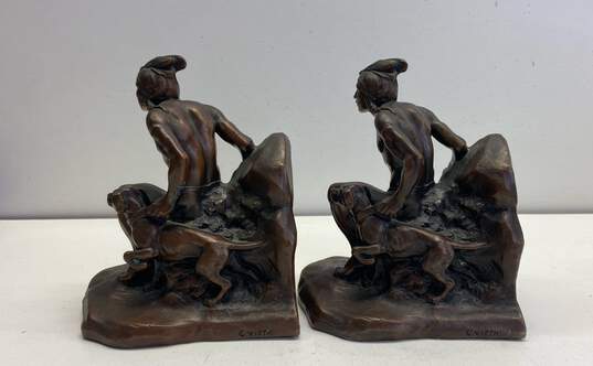 Native American Bronze Bookends Sculpture Marked C. Vieth image number 4
