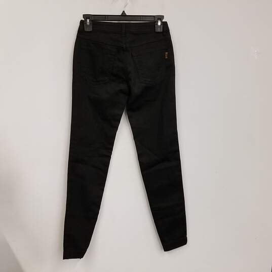 Womens Black Regular Fit Dark Wash Pockets Ankle Zip Skinny Jeans Size 24 image number 2