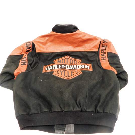 Harley Davidson Vintage Men's Medium Wool Leather Jacket Black Orange image number 2