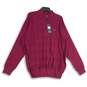 Mens Red Knitted Mock Neck 1/4 Zip Long Sleeve Pullover Sweater Size XL image number 1