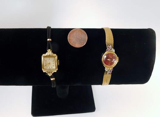 Ladies Vintage Gold Filled Garnet Diamond Accent Band Elgin & Lonville Jeweled Wrist Watches 26.1g image number 4