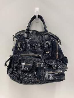 Cynthia Rowley Black Patent Leather Utility Zip Large Shoulder Tote Bag