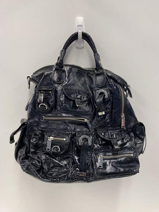 Cynthia Rowley Black Patent Leather Utility Zip Large Shoulder Tote Bag image number 1