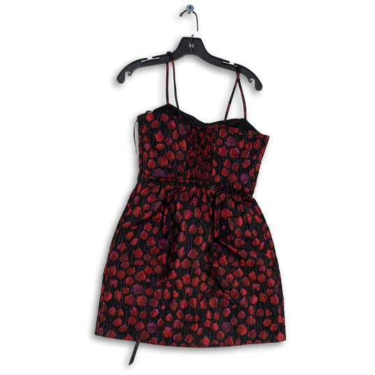 NWT Womens Red Black Floral Spaghetti Strap Mini Dress Size Small image number 2