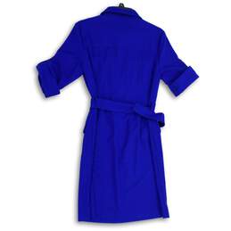 Michael Kors Womens Blue Front Zip Roll Tab Sleeve Belted Waist Sheath Dress M alternative image