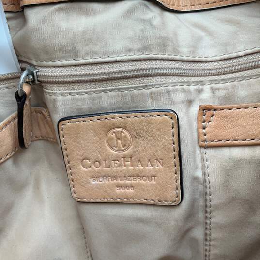 Cole Haan Womens Tan Swirl Pattern Leather Handle Zipper Pocket Hobo Bag Purse image number 5
