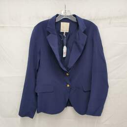 NWT Amour Vert WM's 100% Silk Navy Blue Two Button Blazer Size L