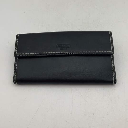 Womens Black Leather Inner Pockets Turn Lock Clutch Bifold Wallet image number 1