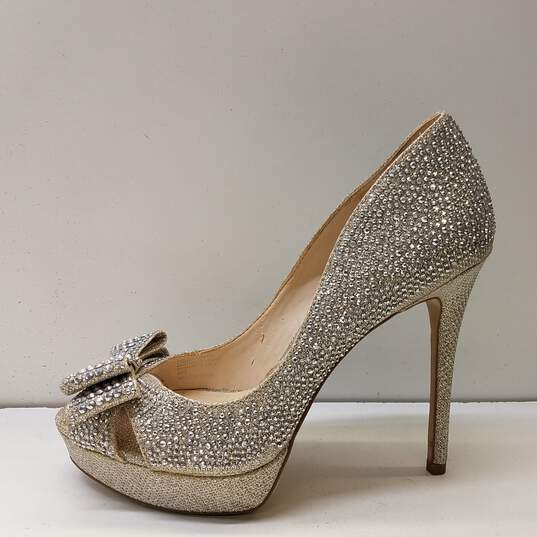 INC International Concepts Silver D'orsay Karee Rhinestone Pointed Toe Stiletto Pump Heels Shoes Size 8 M image number 2