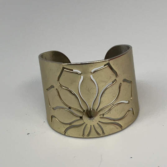 Designer Fossil Gold-Tone Floral Adjustable Wide Metal Cuff Bracelet image number 1