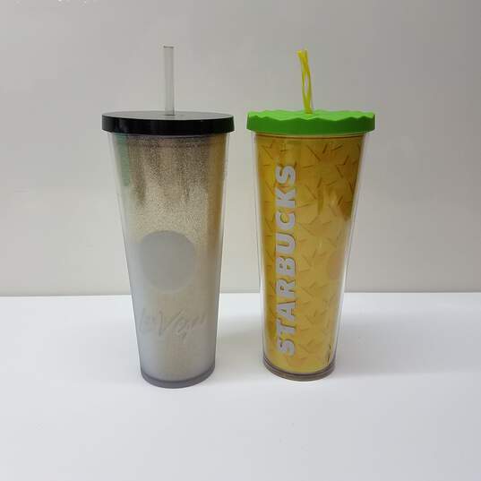 Buy the Starbucks LAS VEGAS Nevada Gold Glitter Frosted Coffee Cold Cup  Tumbler +Starbucks Pineapple Tumbler