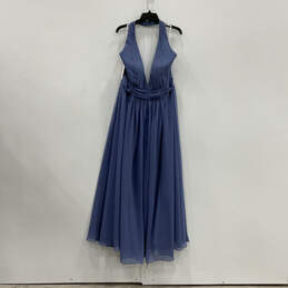 NWT Womens Blue Sleeveless Halter Neck Back Zip Long A-Line Dress Size 20W