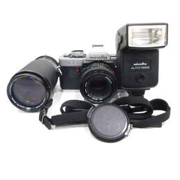 Minolta XG-9 35mm SLR Film Camera w/ 2 Lenses, Flash & Neck Strap
