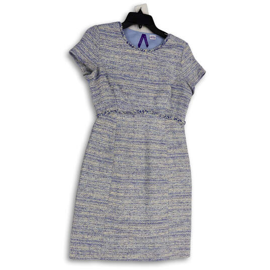 Womens Blue Tweed Round Neck Short Sleeve Pullover Shift Dress Size 4 image number 4