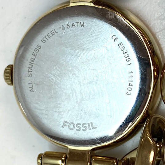 Fossil Watch 45.5gDesigner Fossil ES3391 Gold-Tone Chain Strap Round Dial Analog Wristwatch image number 4
