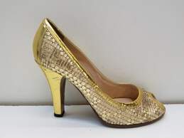 Metallic Gold Tone Peep-Toe Pumps Women's Size 38.5 (Authenticated)