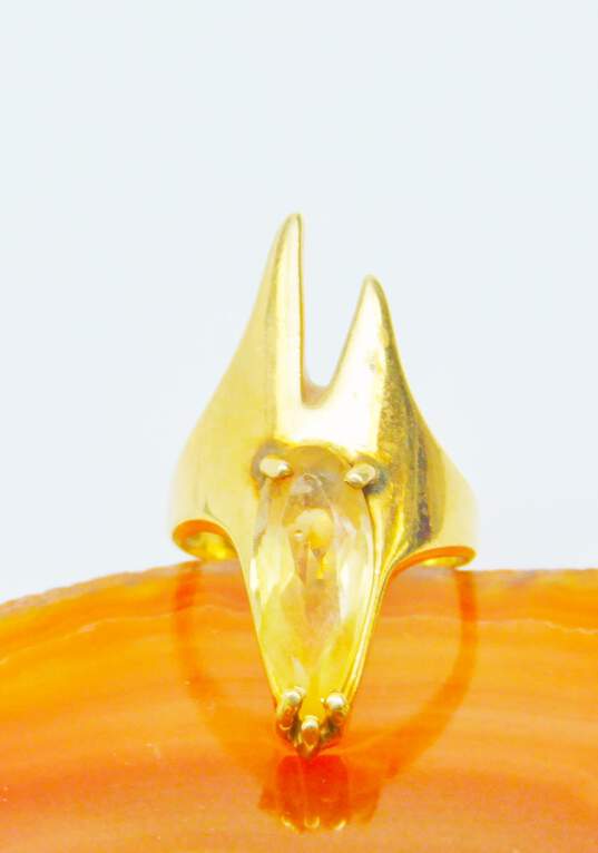 14K Gold Modernist Golden Yellow Topaz Faceted Teardrop Unique Pointed Ring 5.8g image number 1