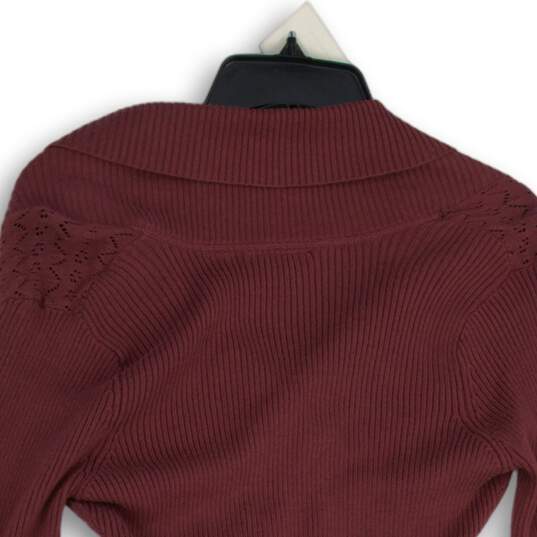 DKNY Jeans Womens Mauve Red Shawl Collar Long Sleeve Pullover Sweater Size S image number 4