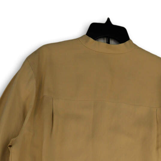 Womens Tan Crew Neck Front Pocket Long Sleeve Button-Up Shirt Size 1 image number 4