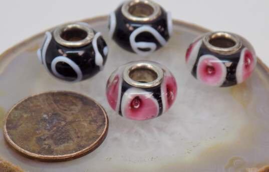 925 Black, White & Pink Art Glass Charm Lot image number 2