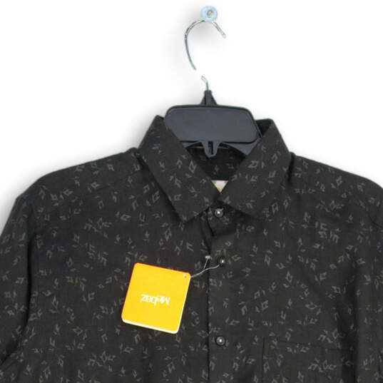 NWT Black Gray Printed Pointed Collar Long Sleeve Button-Up Shirt Size M/38 image number 3