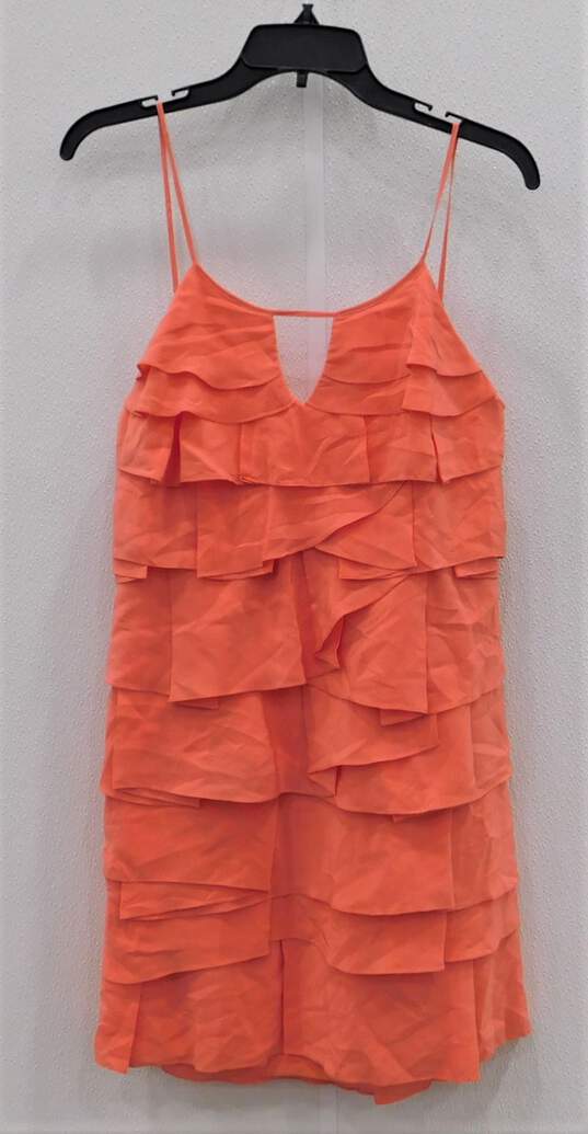 BCBGMAXAZRIA Coral Silk Layered Ruffle Cocktail Party Dress Size 10 image number 1