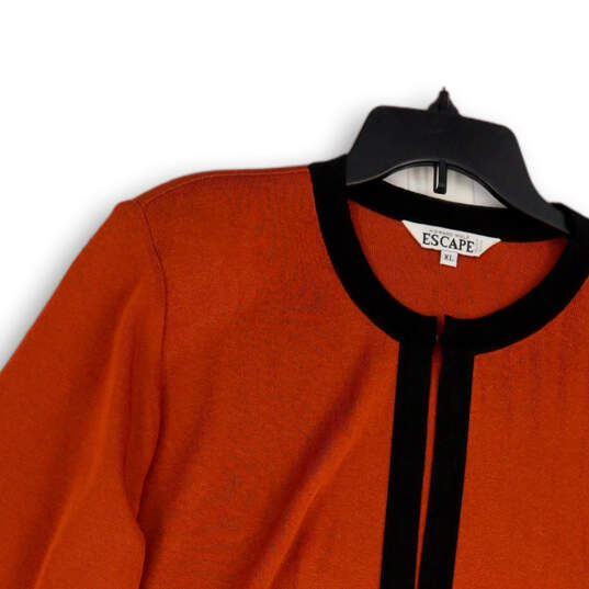 Womens Orange Black Knitted Long Sleeve Open Front Cardigan Sweater Size XL image number 3