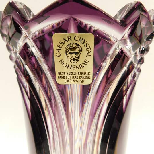 Caesar Lead Crystal Czech Bohemia Hand Cut Purple 8 Inch Vase image number 2