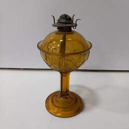 Vintage Amber Depression Glass Pedestal Oil Lamp