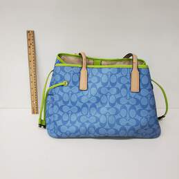 Coach Signature Logo Blue & Lime Green Drawstring Leather Carry All Bag alternative image