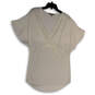 Womens White V-Neck Short Sleeve Stretch Pullover Blouse Top Size XXS image number 1