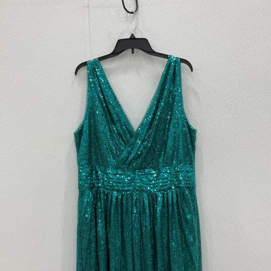 NWT Kate Kasin Womens Turquoise Sequin V-Neck Sleeveless Back Zip Maxi Dress image number 3