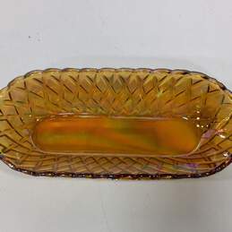 Vintage Yellow Carnival Glass Weave Design Dish alternative image