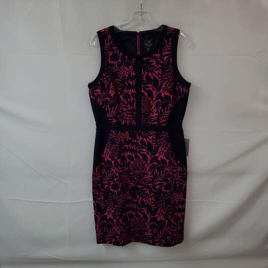 Adrianna Papell Magenta & Navy Blue Floral Patterned Sleeveless Midi Shift Dress WM Size 12 NWT image number 1
