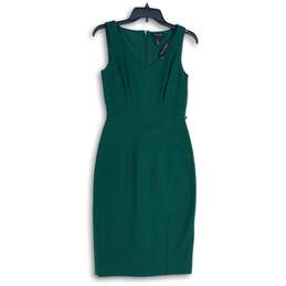 NWT White House Black Market Womens Green V-Neck Back Zip Sheath Dress Size 0
