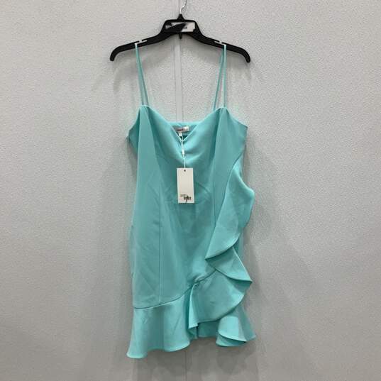 NWT Likely Womens Blue Ruffle Sweetheart Neck Side Zip Tank Mini Dress Size 12 image number 1