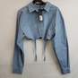 Women's blue gray cropped garter button up shirt L image number 1