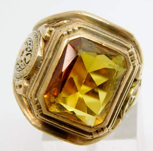 Vintage 10K Gold Yellow Sapphire Class Ring Size 10 12.8g image number 1